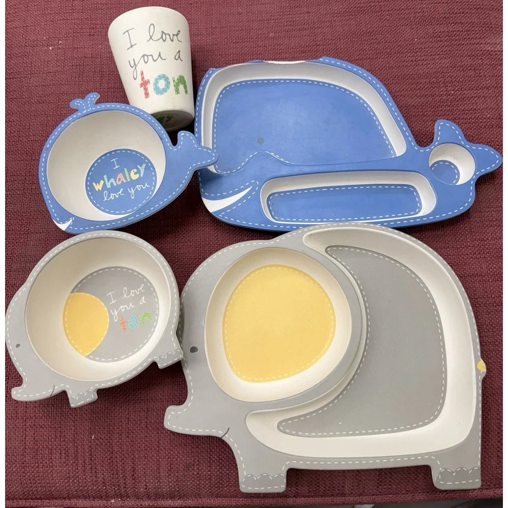 Set Of 5 Toddler Dishes By Tiny Footprints Elephants Whales